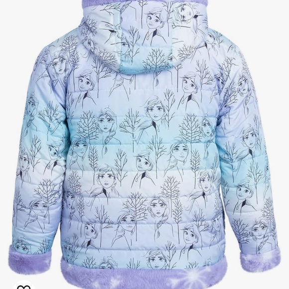 Disney Girls Puffer/Faux Fur Hooded Reversible Jacket. - Picture 3 of 14